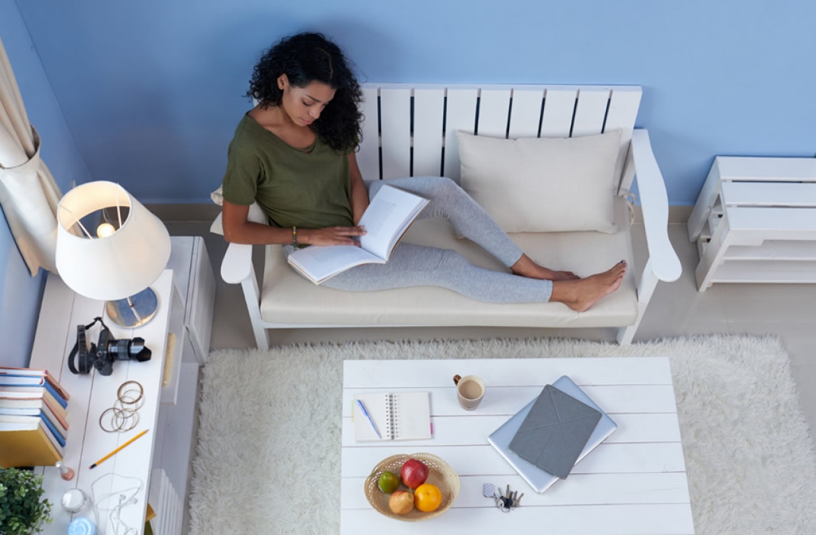 woman reading book